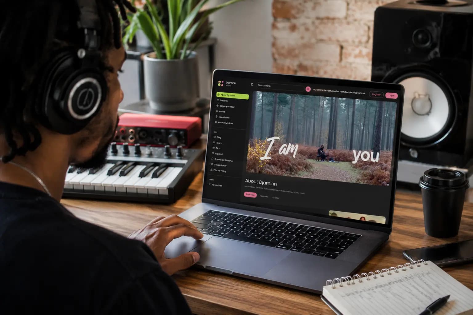 Artist searching musician profiles on an online music collaboration platform to find project partners